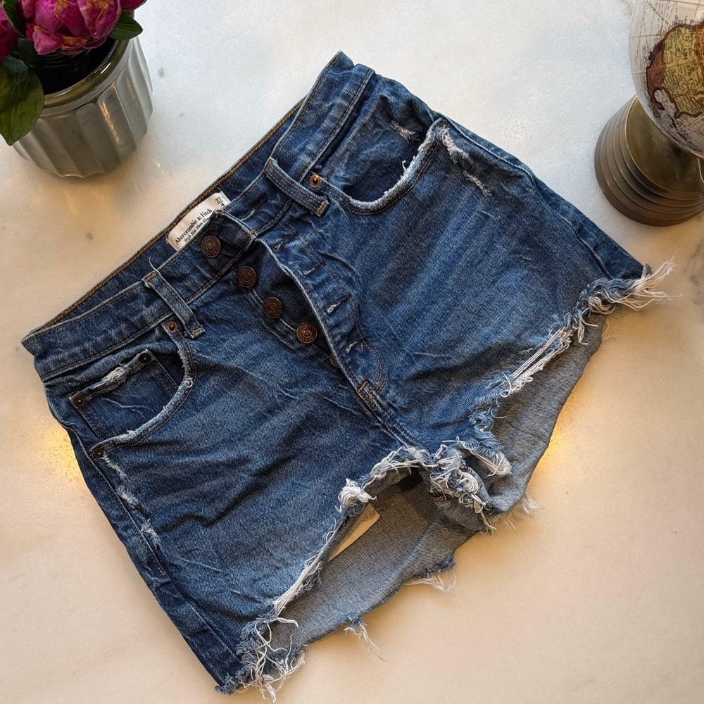 Abercrombie & Fitch High Rise Mom Shorts Curve Love Blue Jean Shorts